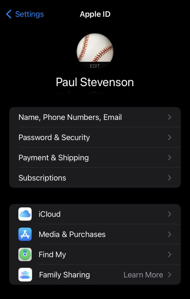 settings for family share step 1