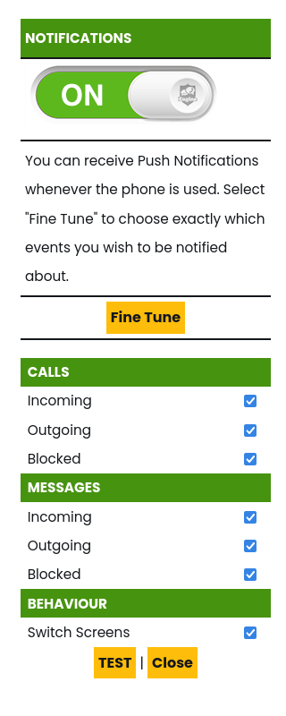 Notifications fine tuning controls