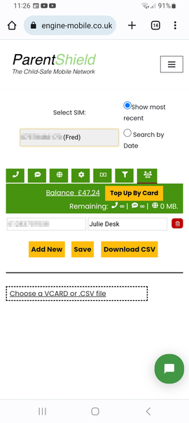 Names tab of Portal - Mobile